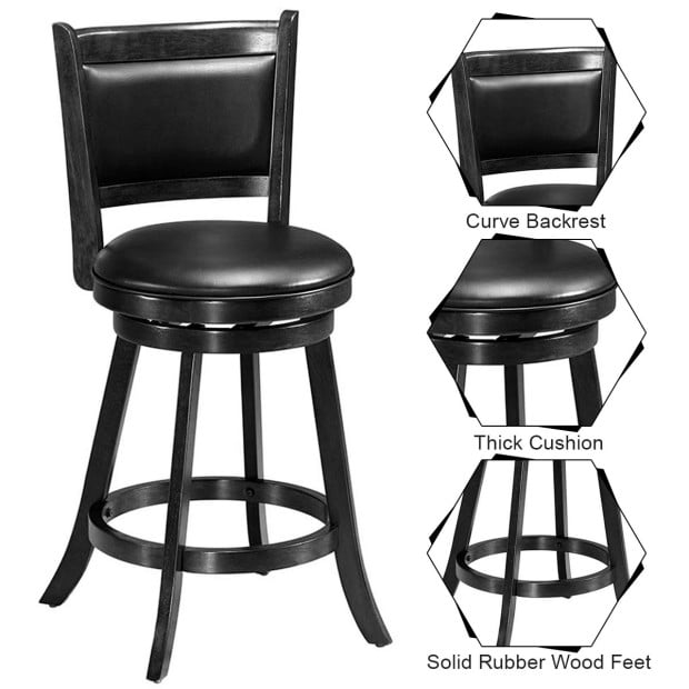 Accent Wooden Swivel Bar Height Stool For Dining Room Black 61cm Image 5