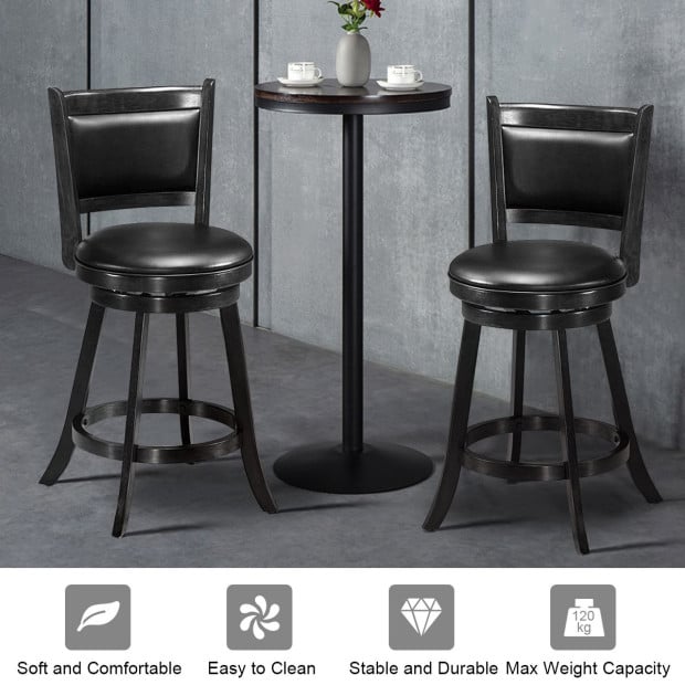 Accent Wooden Swivel Bar Height Stool For Dining Room Black 61cm Image 3