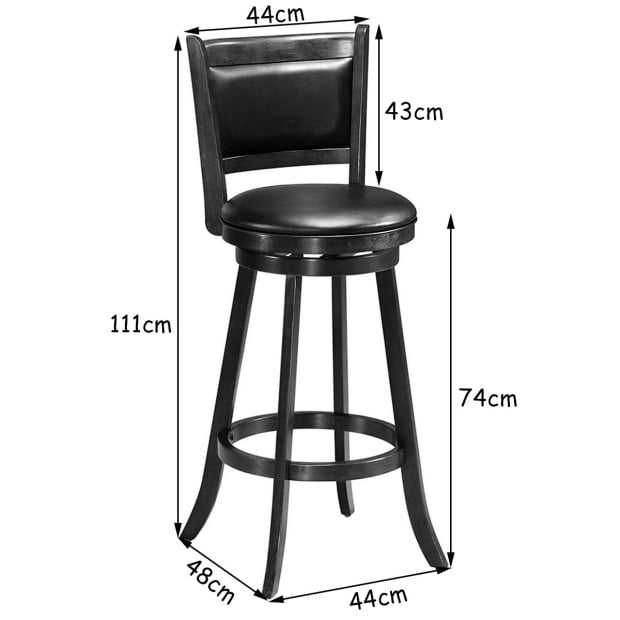 Accent Wooden Swivel Bar Height Stool For Dining Room Black 74cm Image 4