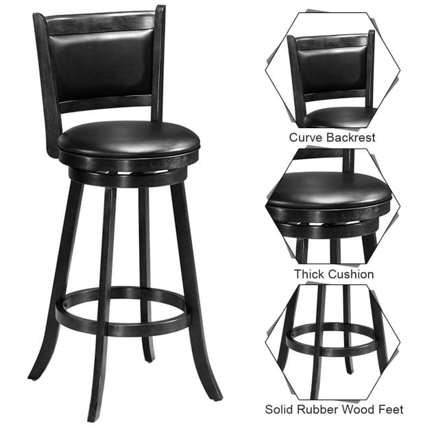 Accent Wooden Swivel Bar Height Stool For Dining Room Black 74cm Image 5