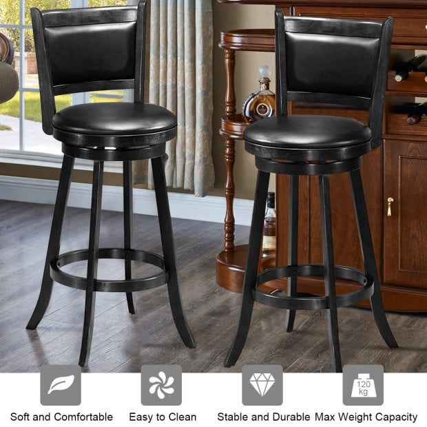 Accent Wooden Swivel Bar Height Stool For Dining Room Black 74cm Image 3