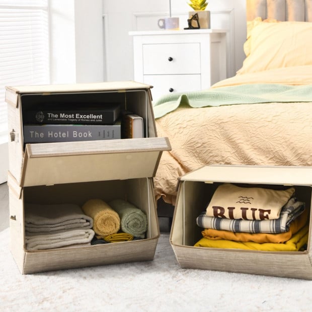 Large Stackable Bins Cubes With Lids Storage Organizers Coffee Image 2