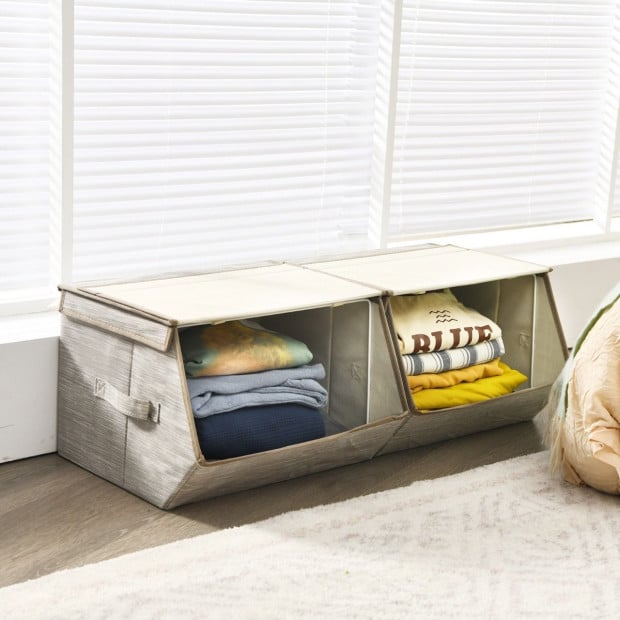 Large Stackable Bins Cubes With Lids Storage Organizers Coffee Image 6