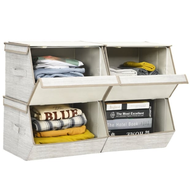 Large Stackable Bins Cubes With Lids Storage Organizers Coffee Image 10