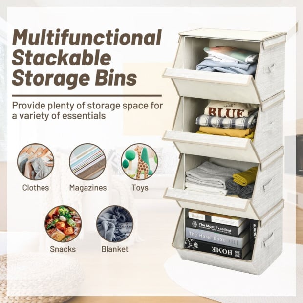 Large Stackable Bins Cubes With Lids Storage Organizers Coffee Image 11