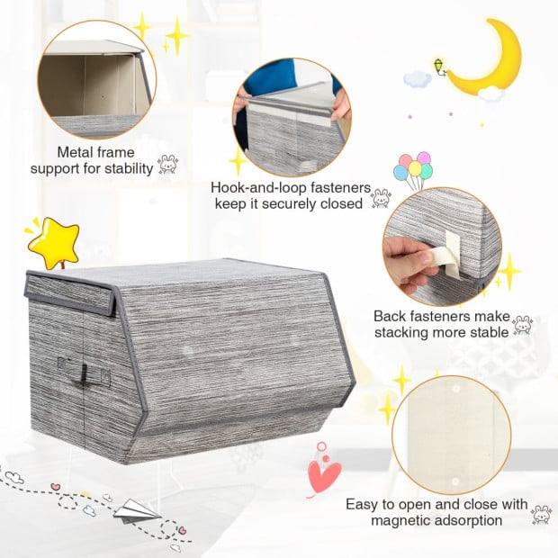 Large Stackable Bins Cubes With Lids Storage Organizers Grey Image 8