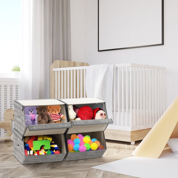 Large Stackable Bins Cubes With Lids Storage Organizers Grey Image 3