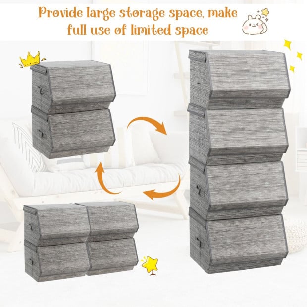 Large Stackable Bins Cubes With Lids Storage Organizers Grey Image 6