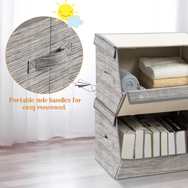 Large Stackable Bins Cubes With Lids Storage Organizers Grey Image 10