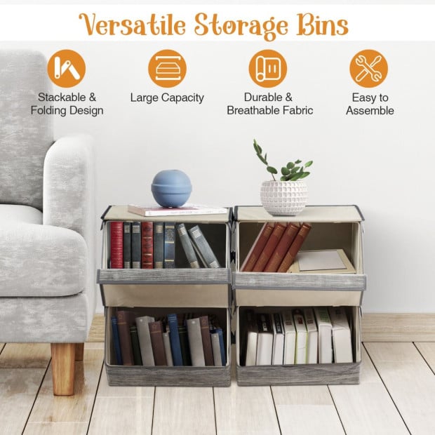 Large Stackable Bins Cubes With Lids Storage Organizers Grey Image 4