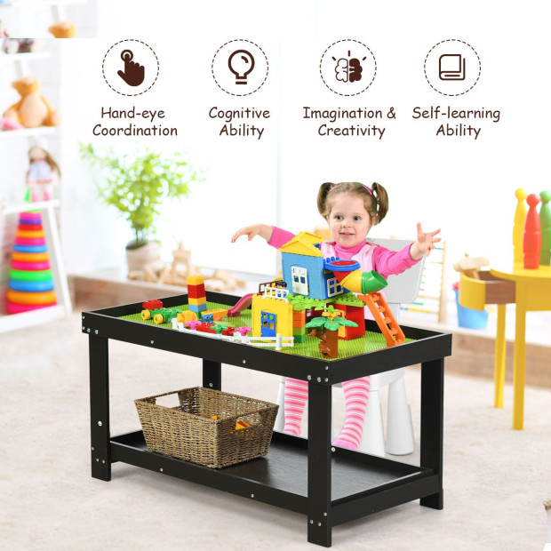 Wooden Kids Activity Table With Storage Shelf And Removable Tabletop