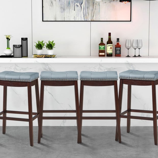 Backless Nailhead Bar Stool With Natural Rubber Wood Legs - Coffee Image 8