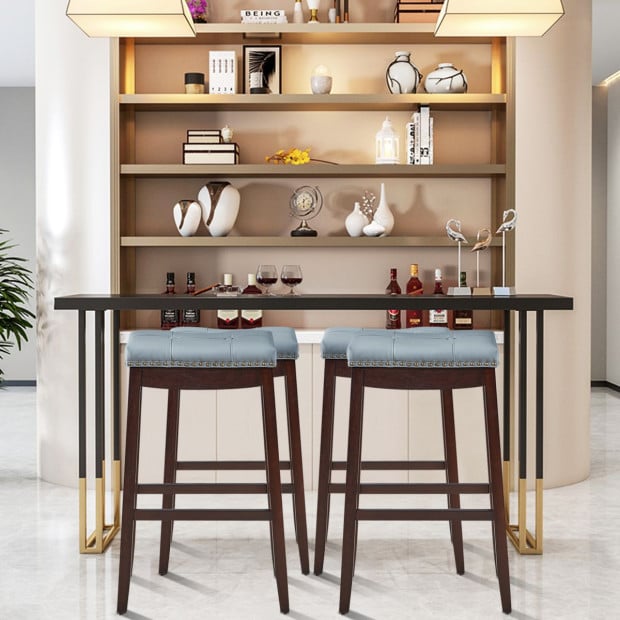 Backless Nailhead Bar Stool With Natural Rubber Wood Legs - Coffee Image 9
