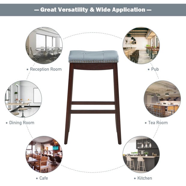 Backless Nailhead Bar Stool With Natural Rubber Wood Legs - Coffee Image 12