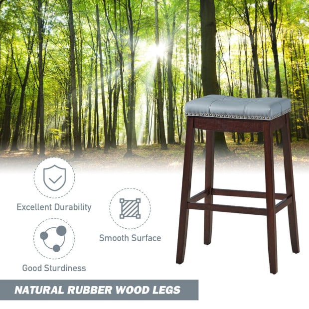 Backless Nailhead Bar Stool With Natural Rubber Wood Legs - Coffee Image 5