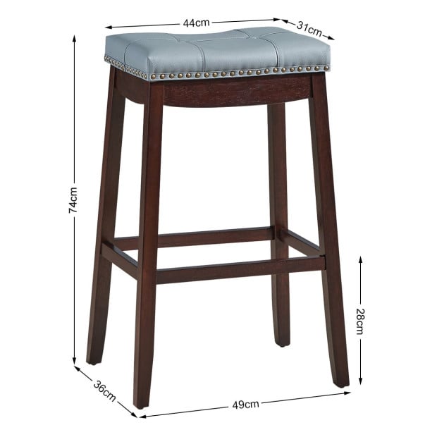 Backless Nailhead Bar Stool With Natural Rubber Wood Legs - Coffee Image 4