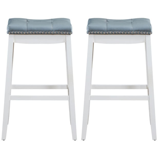 Backless Nailhead Bar Stool With Natural Rubber Wood Legs Blue Image 10