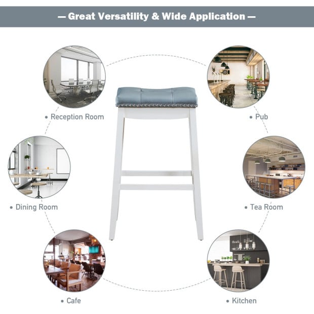 Backless Nailhead Bar Stool With Natural Rubber Wood Legs Blue Image 11