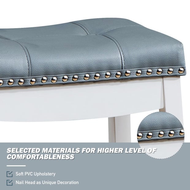 Backless Nailhead Bar Stool With Natural Rubber Wood Legs Blue Image 5