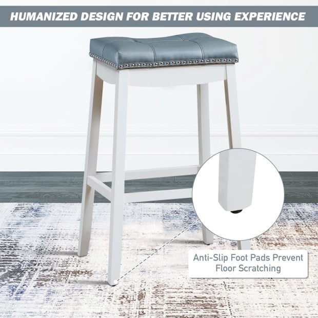 Backless Nailhead Bar Stool With Natural Rubber Wood Legs Blue Image 12