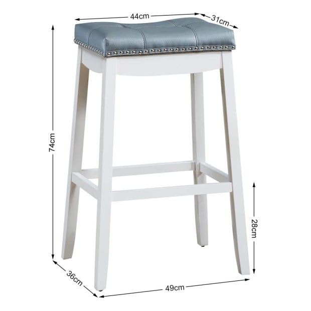 Backless Nailhead Bar Stool With Natural Rubber Wood Legs Blue Image 4