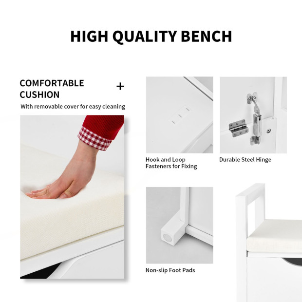 Entryway Shoe Rack Storage With Flip-up Padded Seat And Side Handle Image 4