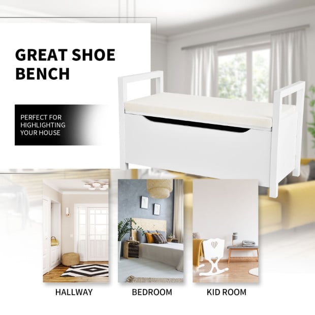 Entryway Shoe Rack Storage With Flip-up Padded Seat And Side Handle Image 8