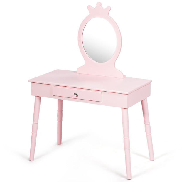 Kids Vanity Makeup Table Set With Real Mirror For Little Girls Pink Image 10