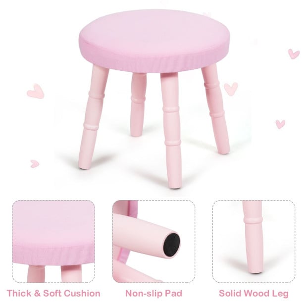 Kids Vanity Makeup Table Set With Real Mirror For Little Girls Pink Image 5