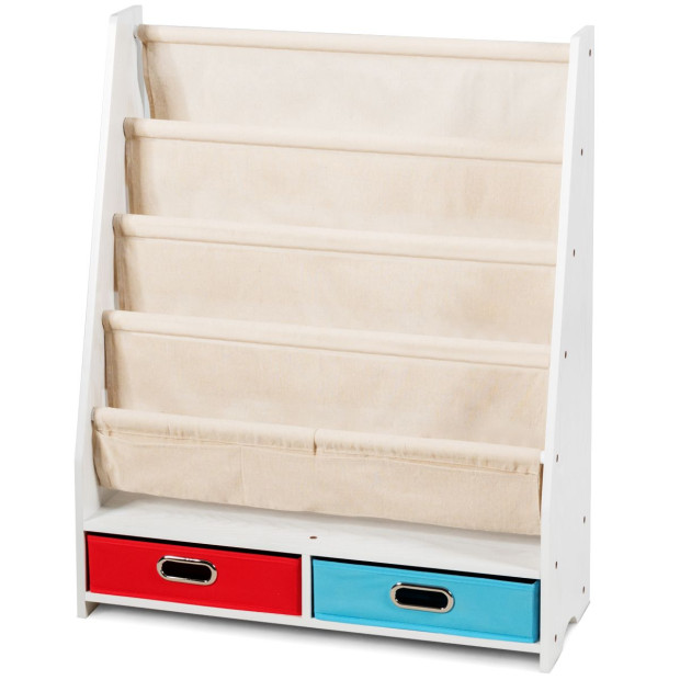 Wood Bookshelf With 2 Storage Boxes For Storing Books Beige
