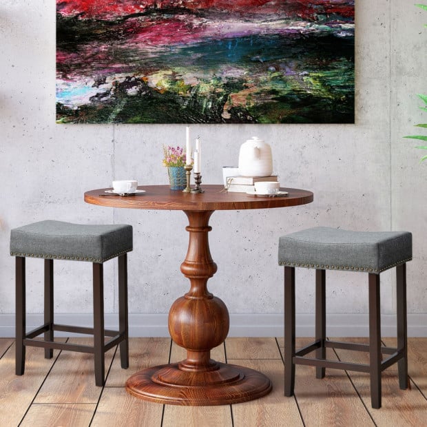 Set Of 2 Saddle Barstools With Backless Nailhead Fabric Seat Grey Image 2