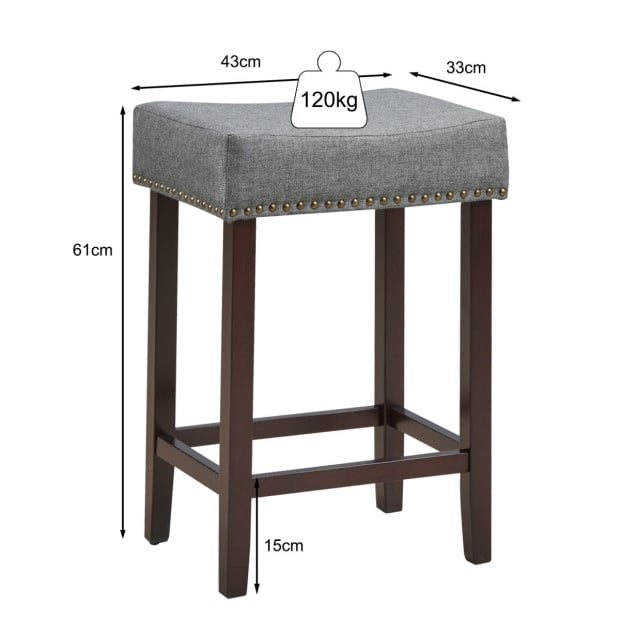 Set Of 2 Saddle Barstools With Backless Nailhead Fabric Seat Grey Image 4