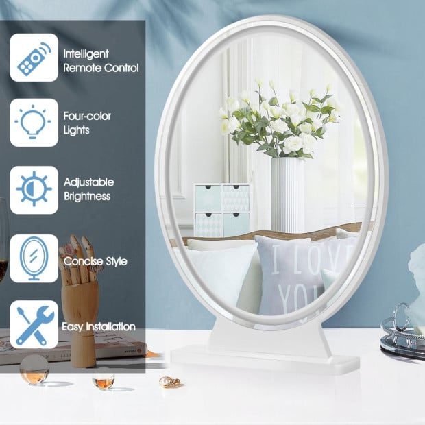 Large Lighted Makeup Mirror Remote Control & 4 Colour Modes White Image 3