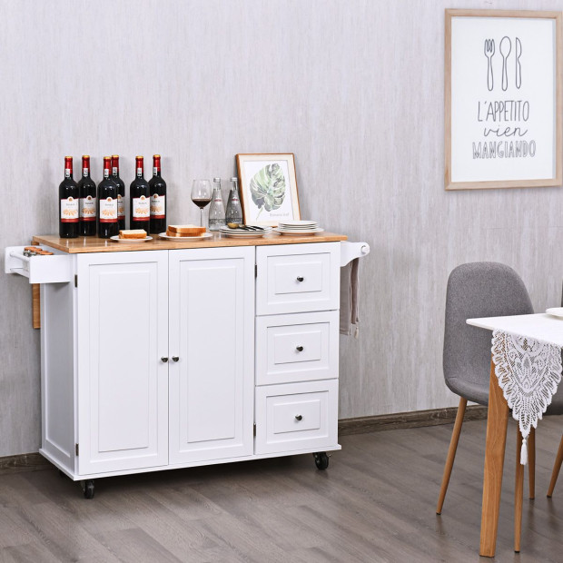 Kitchen Island Trolley With 3 Drawers & Adjustable Shelves White
