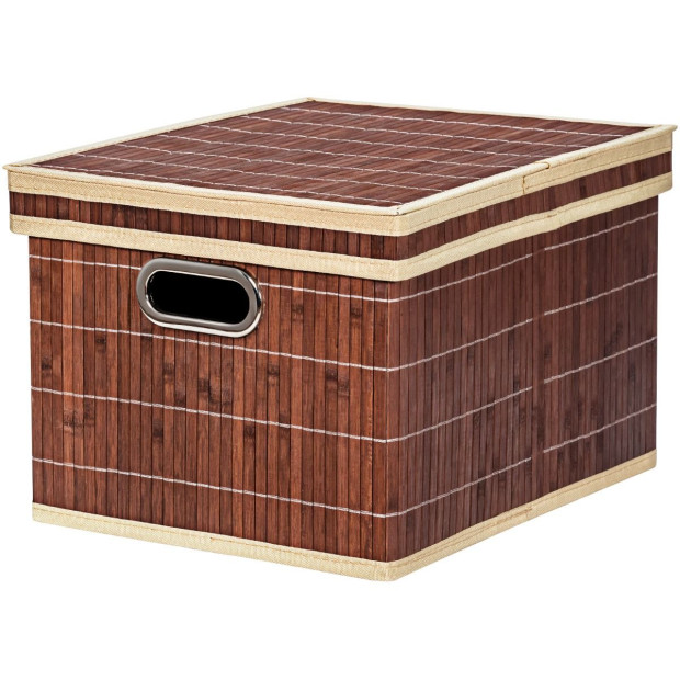 2x Folding Bamboo Storage Boxes With Removable Lids & Handles Coffee Image 7