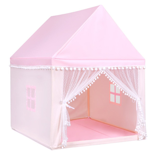 Kids Playhouse Castle With Solid Wood Frame & Cotton Mat Pink
