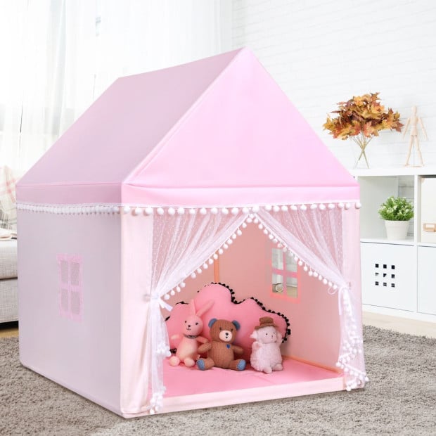 Kids Playhouse Castle With Solid Wood Frame & Cotton Mat Pink Image 2