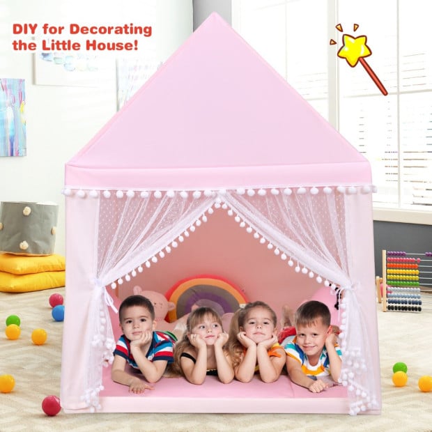 Kids Playhouse Castle With Solid Wood Frame & Cotton Mat Pink Image 7