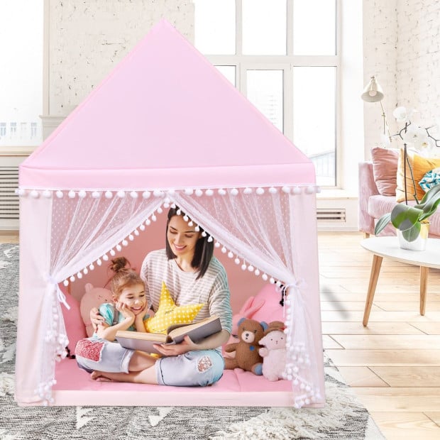 Kids Playhouse Castle With Solid Wood Frame & Cotton Mat Pink Image 6