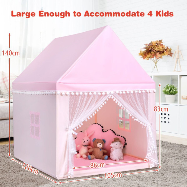 Kids Playhouse Castle With Solid Wood Frame & Cotton Mat Pink Image 4