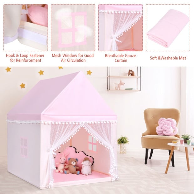 Kids Playhouse Castle With Solid Wood Frame & Cotton Mat Pink Image 5