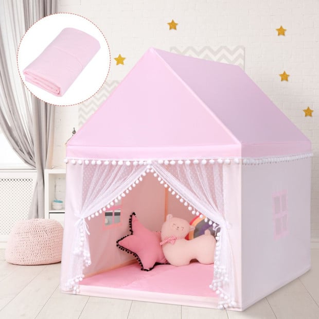 Kids Playhouse Castle With Solid Wood Frame & Cotton Mat Pink Image 11