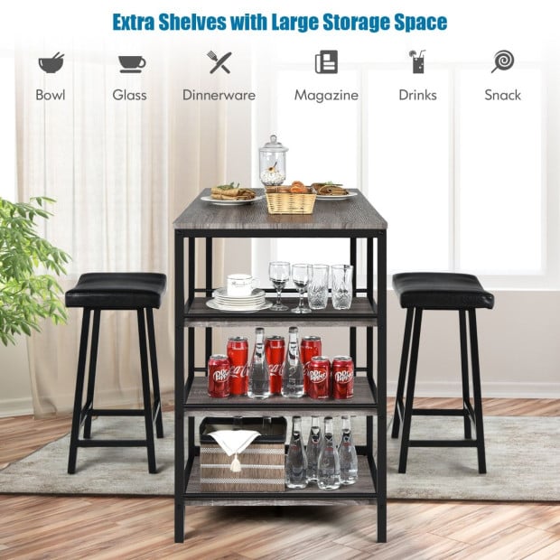 3 Pieces Modern Industrial Dining Table Set With Two Bar Stools Image 3