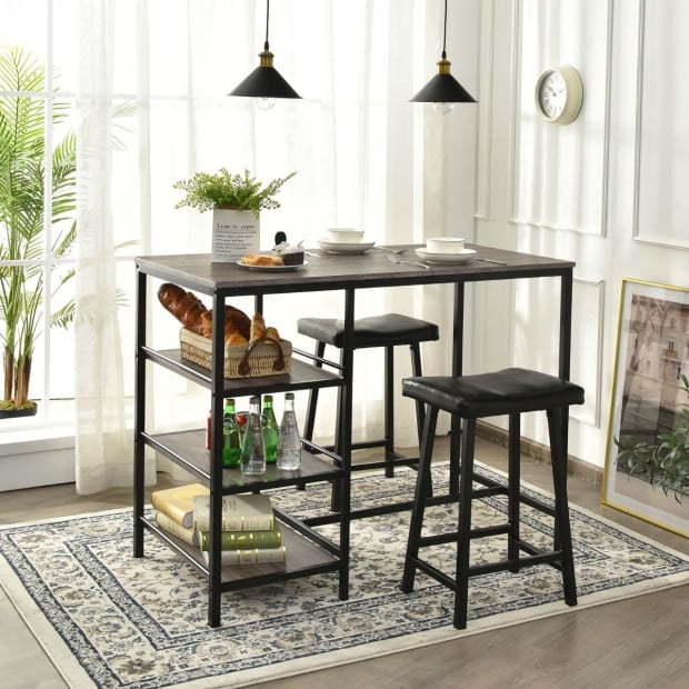 3 Pieces Modern Industrial Dining Table Set With Two Bar Stools Image 2