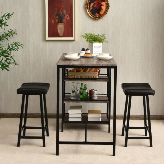 3 Pieces Modern Industrial Dining Table Set With Two Bar Stools Image 9