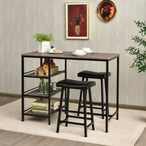 3 Pieces Modern Industrial Dining Table Set With Two Bar Stools Image 6