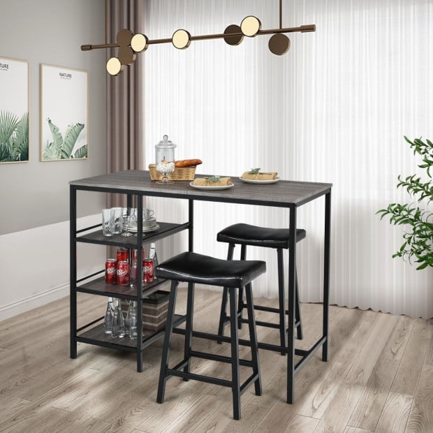 3 Pieces Modern Industrial Dining Table Set With Two Bar Stools Image 7
