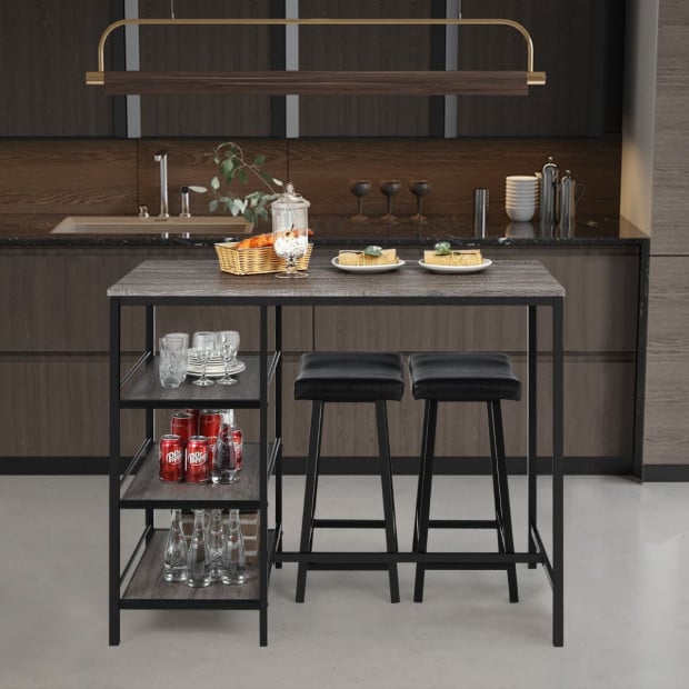 3 Pieces Modern Industrial Dining Table Set With Two Bar Stools Image 8