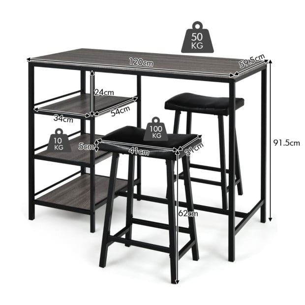 3 Pieces Modern Industrial Dining Table Set With Two Bar Stools Image 4