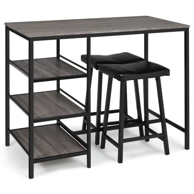 3 Pieces Modern Industrial Dining Table Set With Two Bar Stools